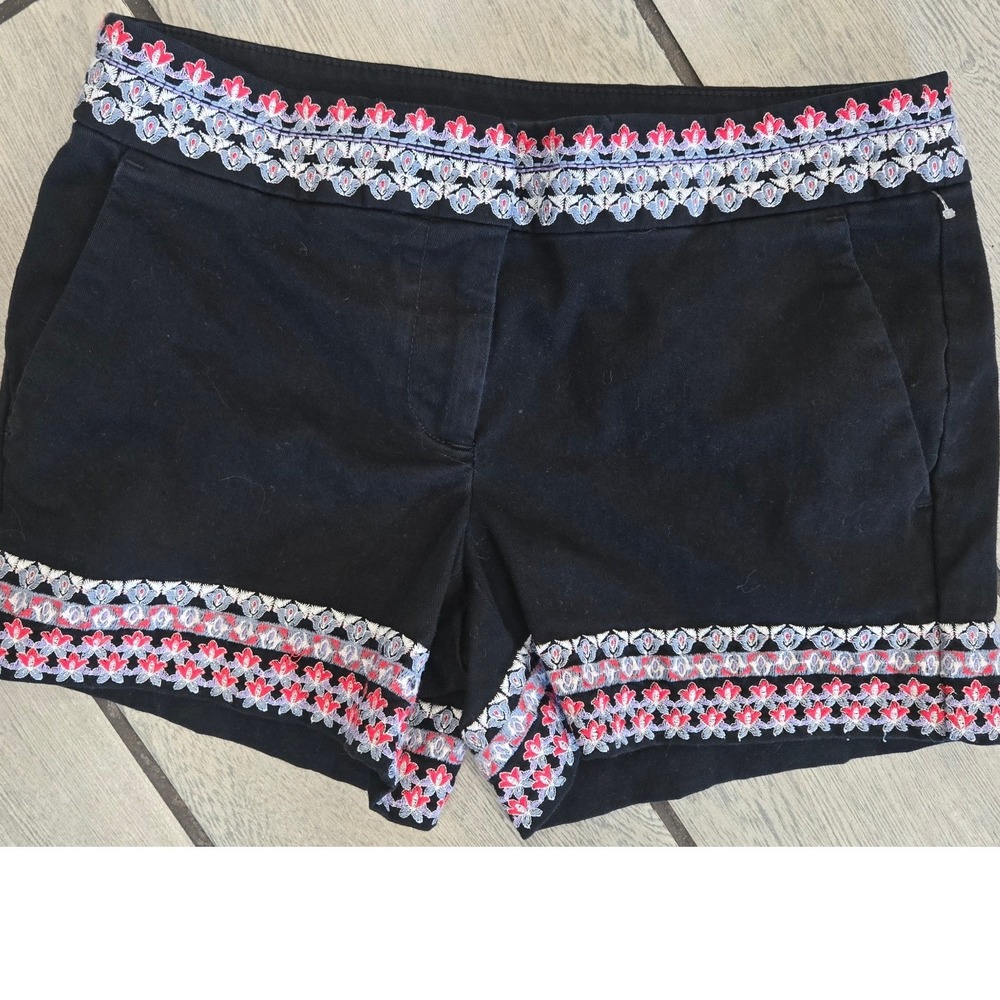 LOFT Womens Black Embroidered Chino Shorts Size 00 Boho Summer Casual